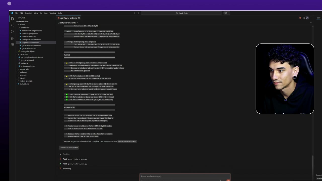 Diagnóstico automático do Meta Ads com alertas e recomendações no Claude Code